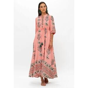 Oliphant Cinched Shirt Dress Maxi in Udaipur Coral size L large